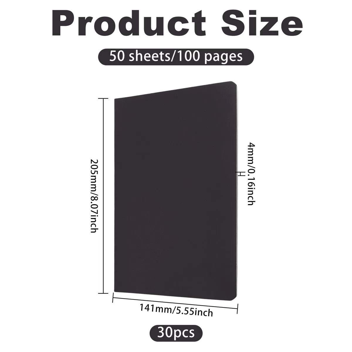 GLOBLELAND 30 cuadernos A5 negros, 50 hojas, 100 páginas, 20 x 12,7 cm, tamaño pequeño, bloc de notas pequeño, sin forro, papel grueso liso para suministros de oficina, dibujo, diario de escritura