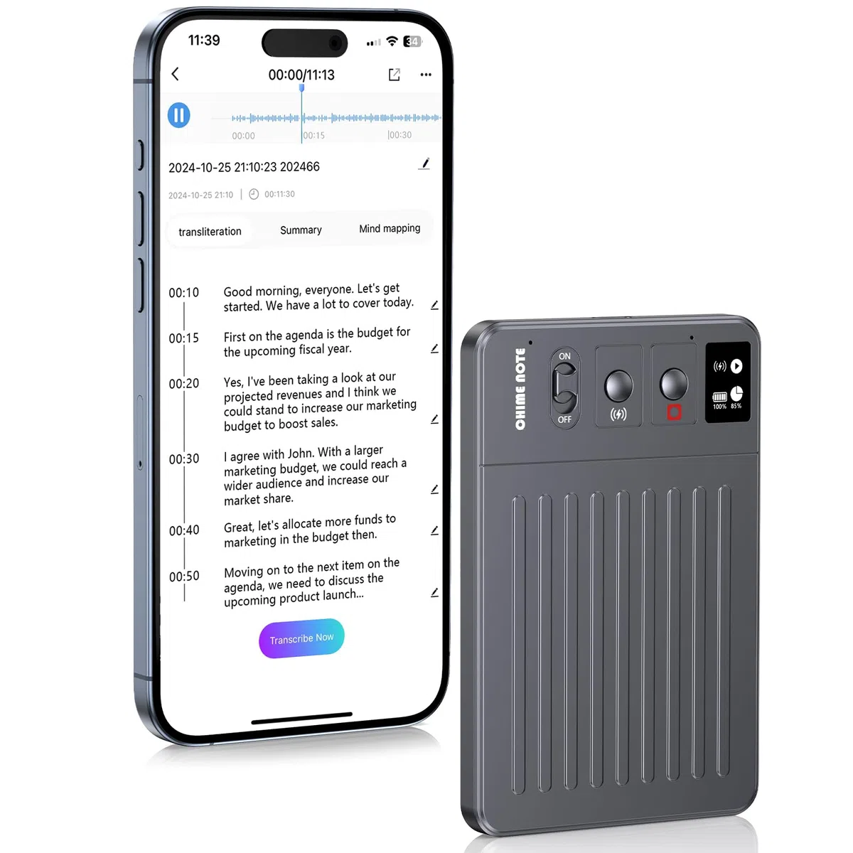 Grabadora de voz IA, grabadora de voz sin cargo por transcribir y resumir, potenciada por ChatGPT, control de aplicación, compatible con 107 idiomas, memoria de 64 GB, grabadora de voz digital para