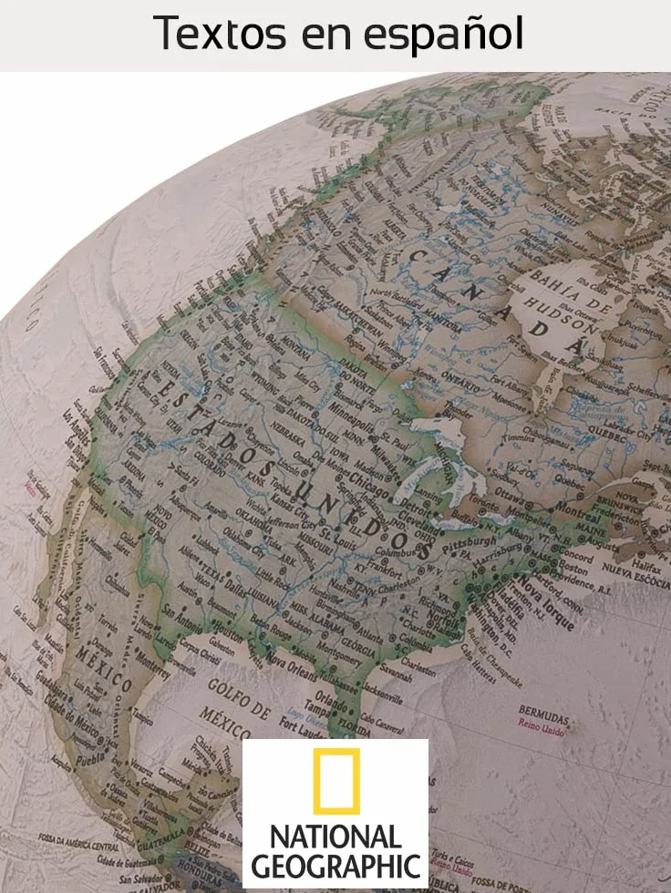 TECNODIDATTICA - Globo Terráqueo NATGEO Explorer Executive 30 | Cartografía National Geographic Executive | Base de Madera de Haya | Iluminado | Texto en Español | Diámetro 30 cm