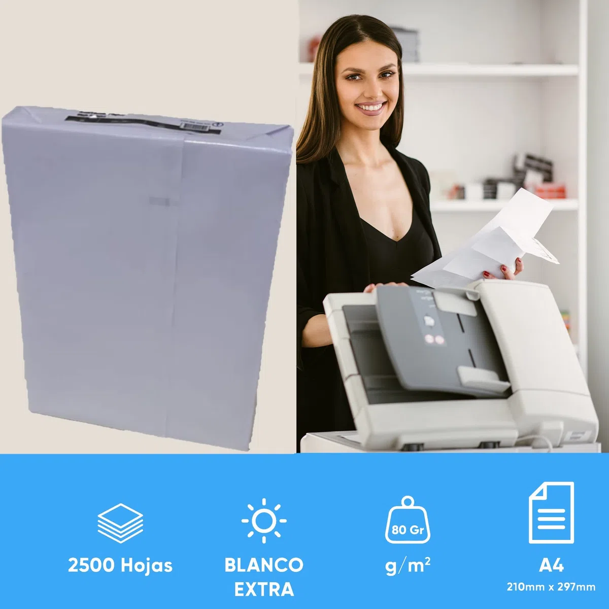TuTickeT TÉRMICO - Folios A4 de 80gr. Papel Multiusos Blanco para Fotocopiadora e Impresora Multifunción. Caja de 5 paquetes de 500 Hojas Blancas Din A4. Material Escolar y de Oficina.