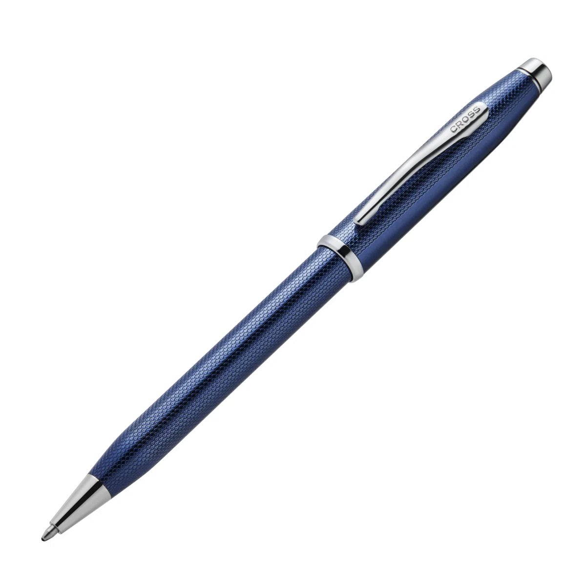 Cross Century II - Bolígrafo translúcido pulido azul cobalto con patrón de diamante grabado con cromo pulido