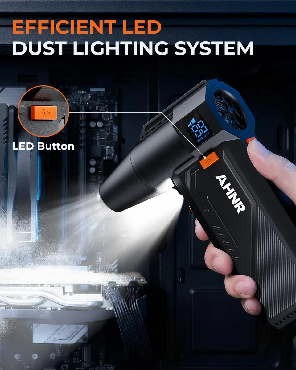 AHNR - Plumero de aire comprimido, 160.000 rpm, potente soplador eléctrico recargable con motor sin escobillas, mini soplador de aire ajustable de 3 engranajes inalámbrico para computadora, teclado