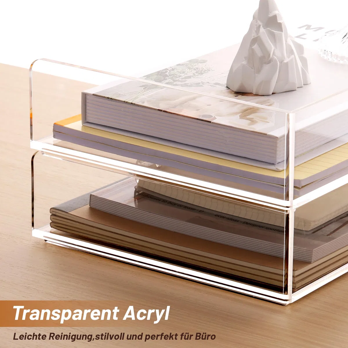 SANRUI 2 bandejas para cartas A4, transparentes, apilables, de acrílico, organizador de escritorio estable para oficina y oficina en casa, moderna bandeja de papel