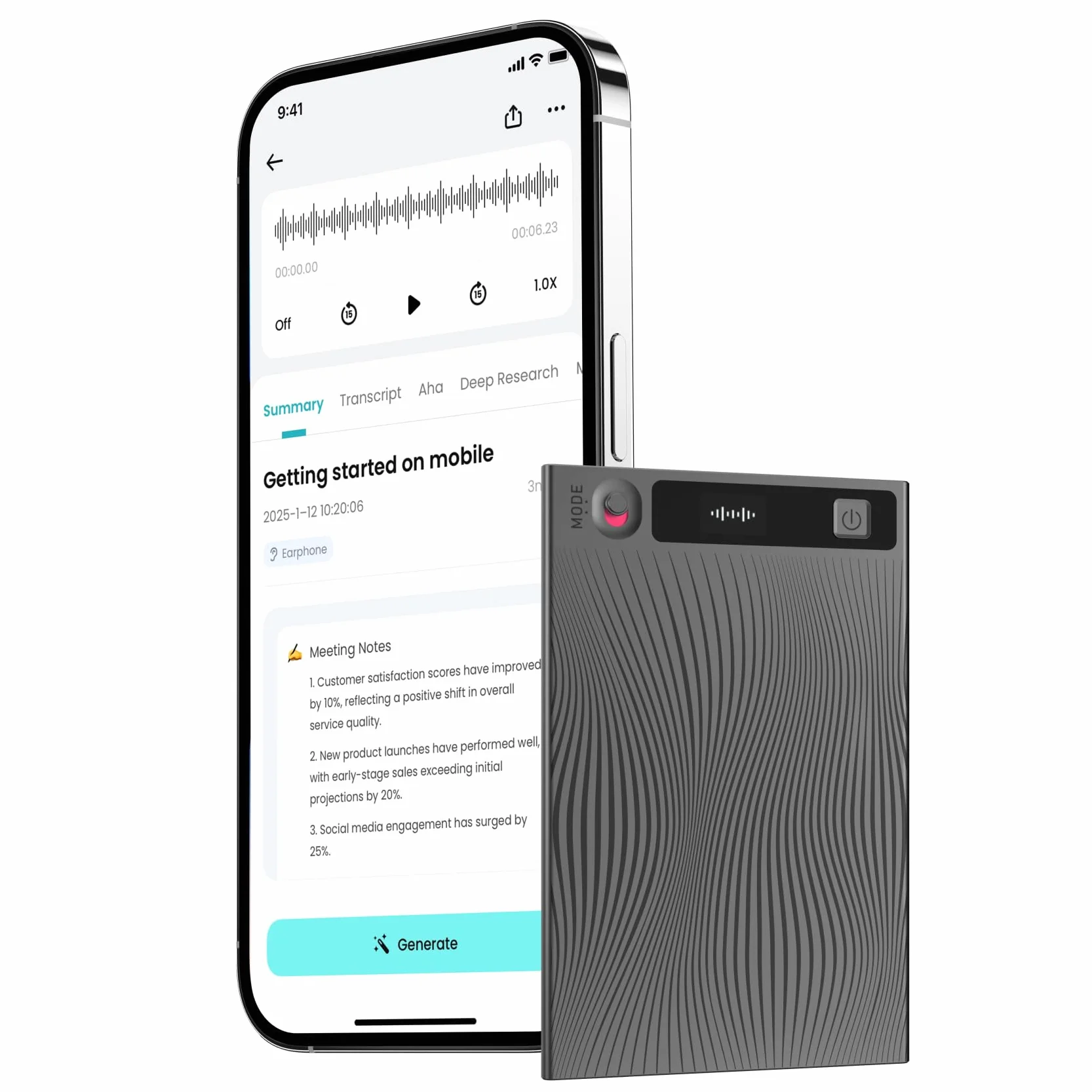 Mobvoi TicNote Grabadora de Voz IA 64GB Digital para Llamadas Clases y Reuniones