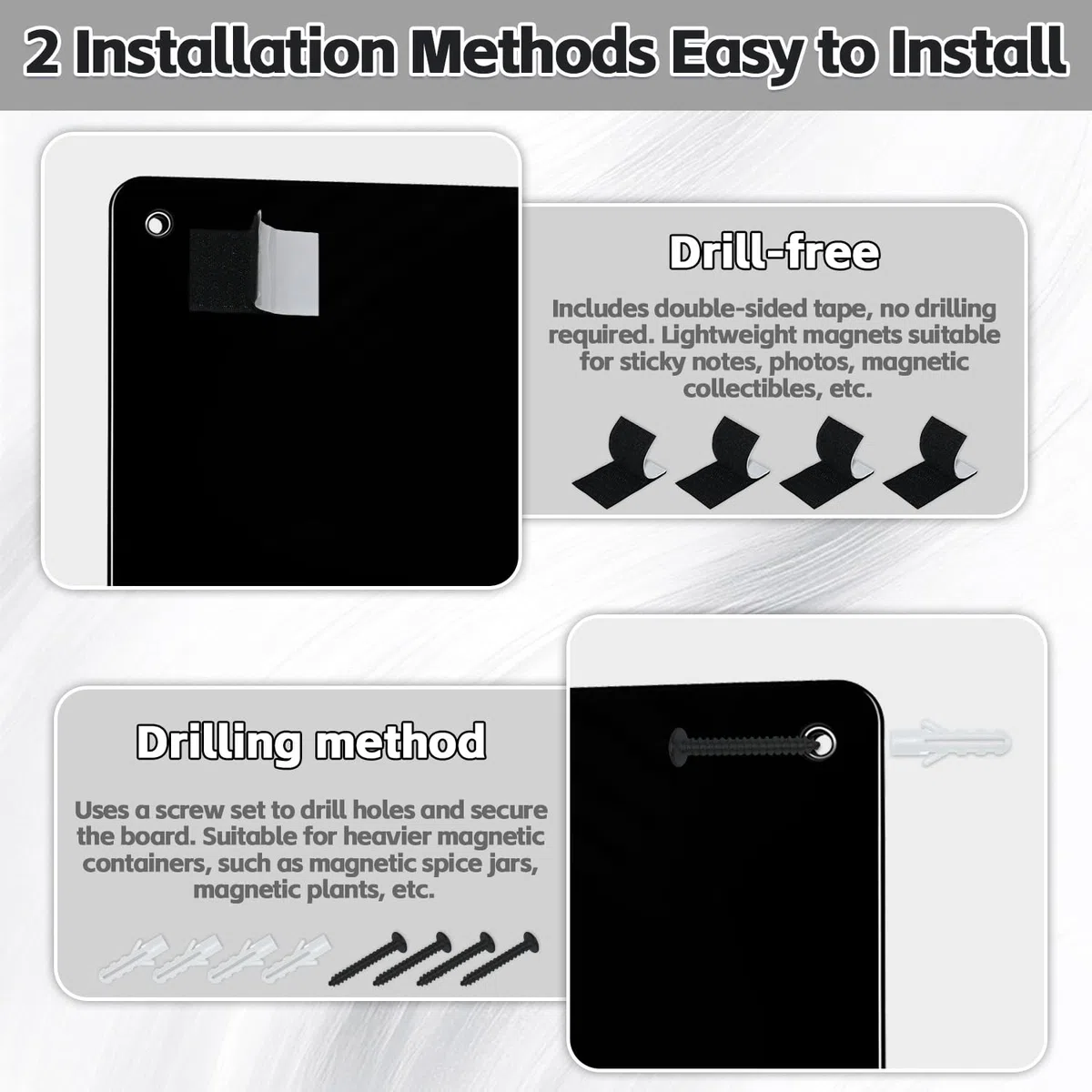 Pack de 2 Pizarras Magnéticas de Pared, 43 x 30 cm - Tablero Magnético para Imanes y Notas - Autoadhesivas, para Oficina, Cocina, Nevera (Negro)