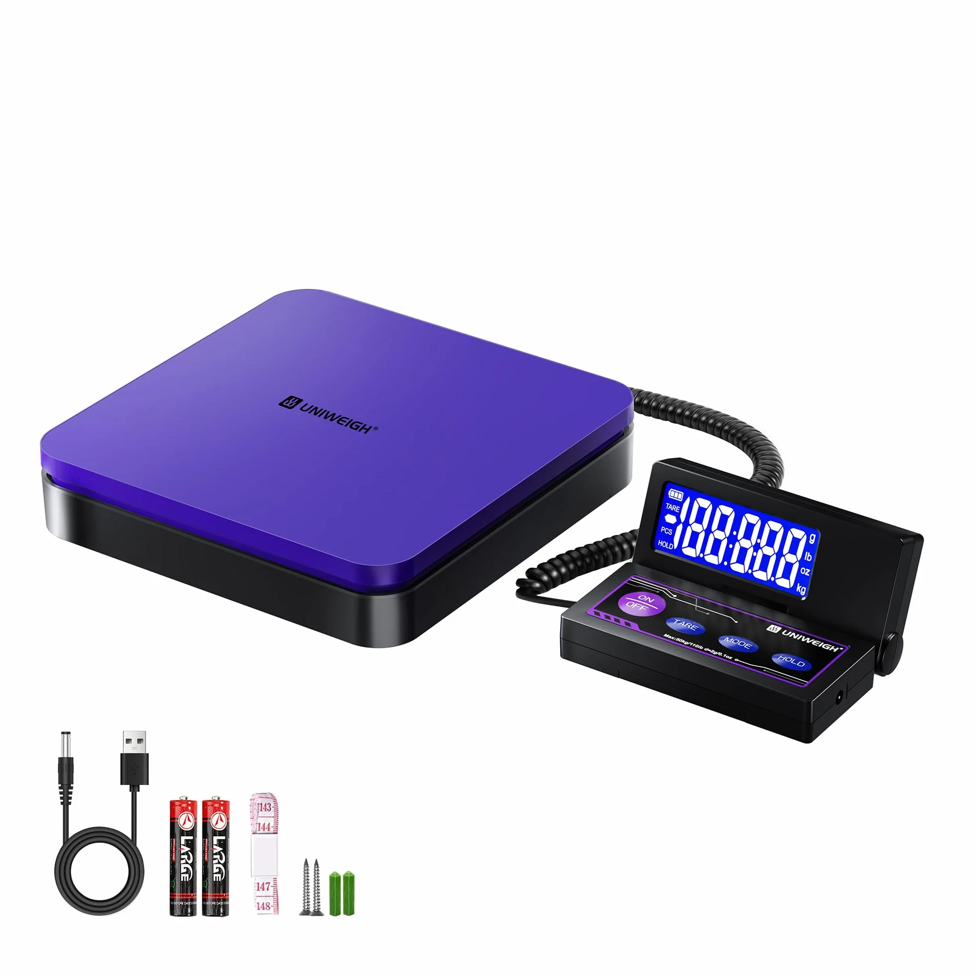 UNIWEIGH Báscula de envío digital de 110 lb/0.1 oz precisa,báscula postal con 5 unidades/LCD/Tara/función de retención,báscula de envío para paquetes de pequeñas empresas,Incluye batería y Cable USB