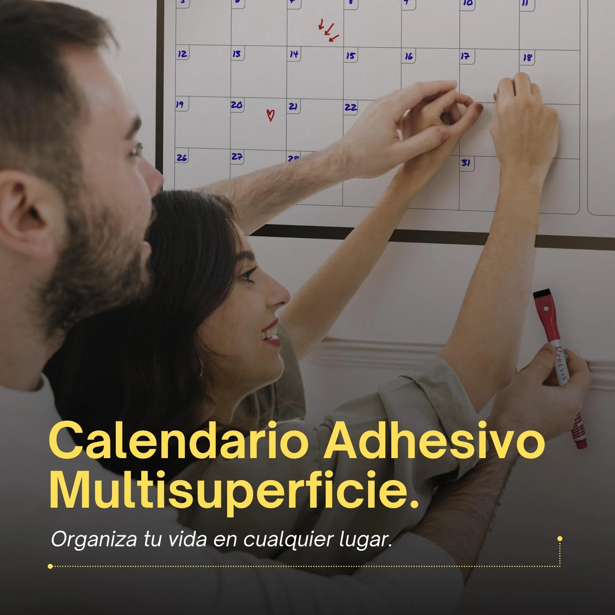 PREVIS Pizarra Calendario Pared Adhesivo A2 60x40cm Planificador Mensual con Rotuladores 2026