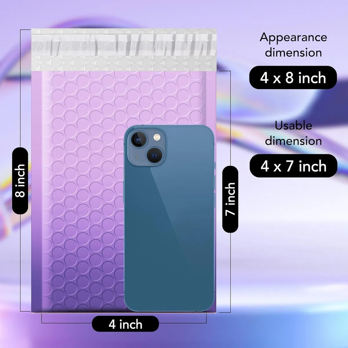 Fuxury Paquete de 100 sobres opacos de burbujas de 4 x 8 pulgadas, sobres acolchados de burbujas de color morado degradado, patrón de fuerte adherencia para envío de joyas, maquillaje #000