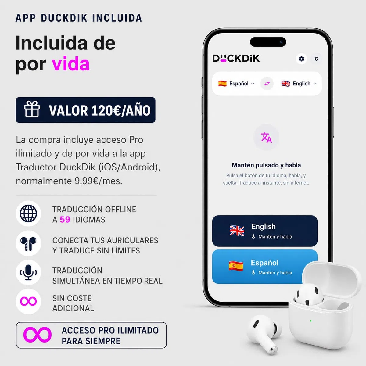 California, Traductor de Idiomas Instantáneo de Voz 2026 + App Traducción Offline Incluida de por Vida (Valor 120€/año) — 142 Idiomas Online, 22 Offline + 59 en App, Pantalla Táctil 4", IA