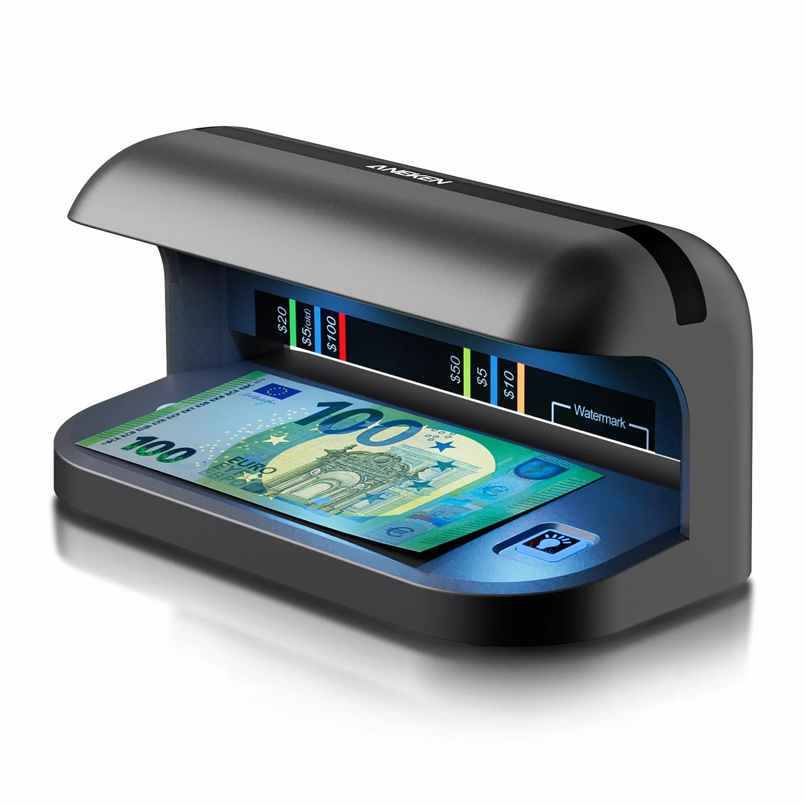 Detector de billetes falsos Aneken AL-17 con 2 lámparas UV LED de 1800 lúmenes, verificador de billetes UV para tarjetas y documentos de identificación, apto para euros y todas las divisas