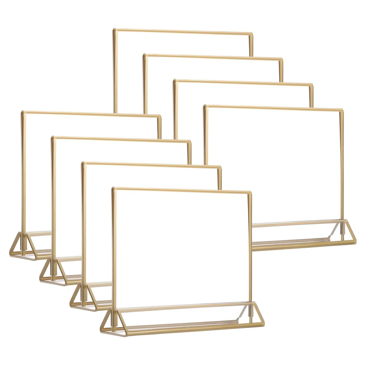 PATIKIL Soporte de acrílico transparente de 5 x 7 pulgadas, 8 paquetes de soportes de menú de mesa, bordes dorados, marcos de fotos de doble cara para recepción de boda, números de mesa, fiesta