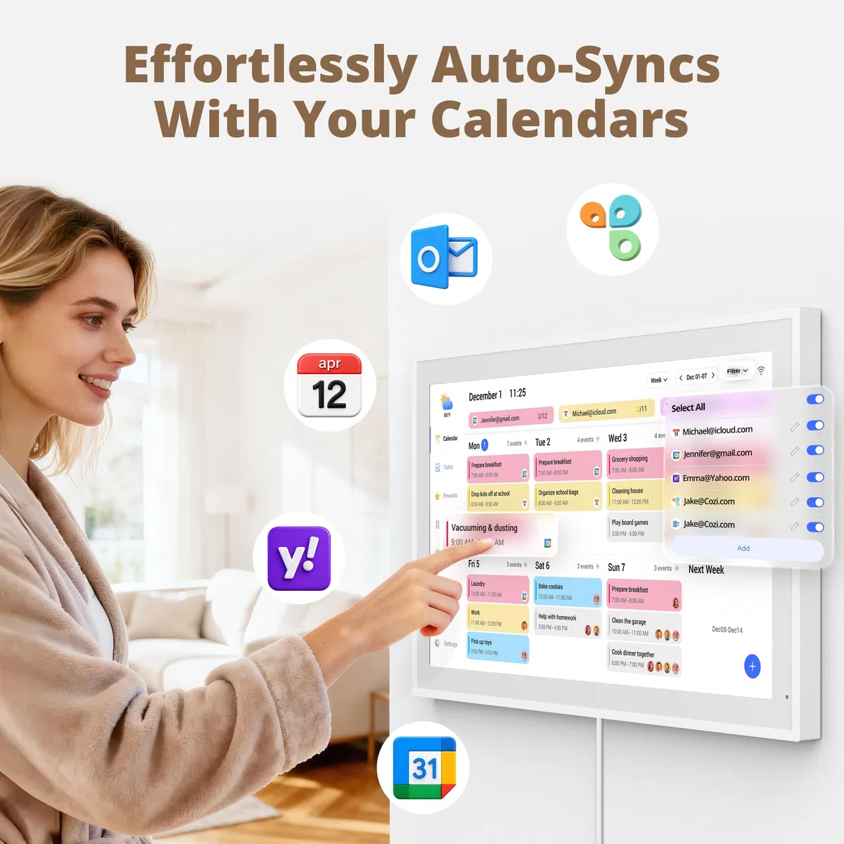 Dragon Touch Calendario digital de pared de 21,5 pulgadas, 1920 x 1080 FHD, Planificador de calendario electrónico con 32GB, Calendario de Escritorio inteligente con Pantalla táctil, Blanco