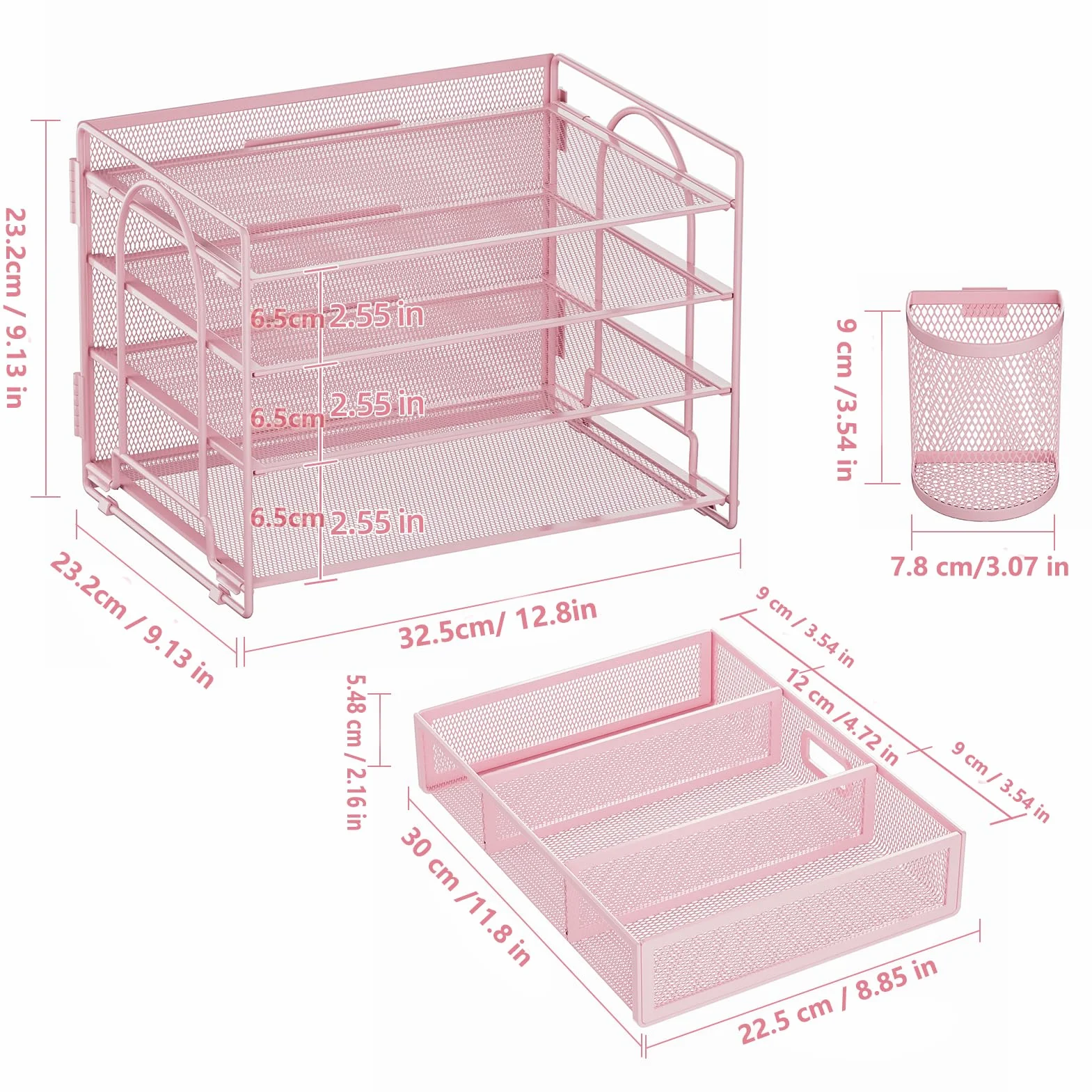 Marbrasse Organizador Escritorio 4-Tire Bandejas Oficina Soportes Bolígrafos Rosa
