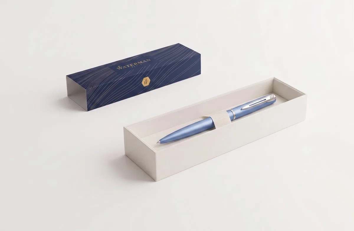 regalo grabado Bolígrafo Waterman Azul Personalizado Tinta Azul Láser | Bolígrafo Waterman Azul, Grabado láser de texto en el clip, Cuerpo de metal, Mecanismo de botón, Estuche Waterman incluido