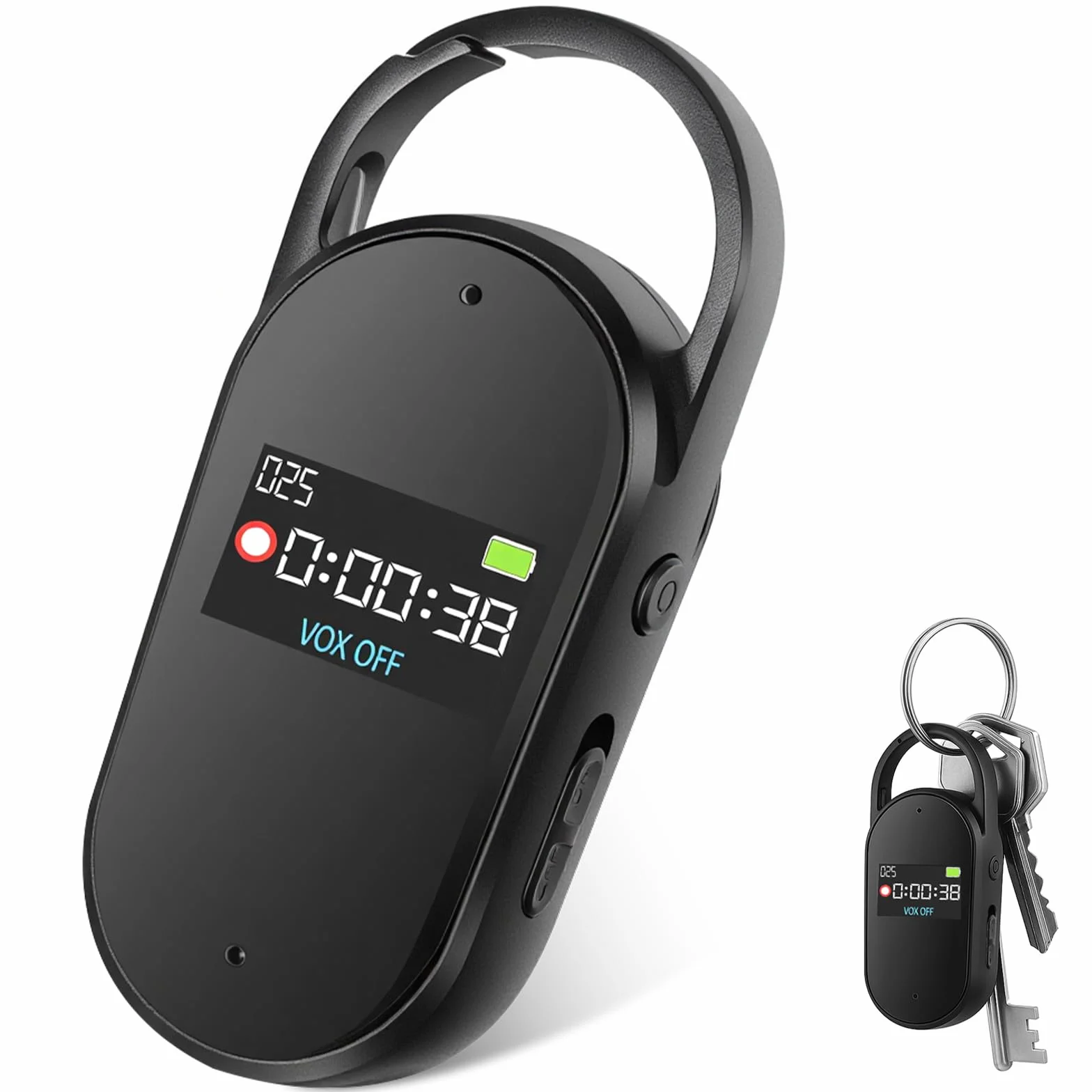 64GB Grabadora de Voz - Portátil Mini Grabador de Audio Digital Profesional con Activación por Voz y MP3, Diseño en Llavero, AGC Reducción de Ruido, Clases, Reuniones, S29 (Black)