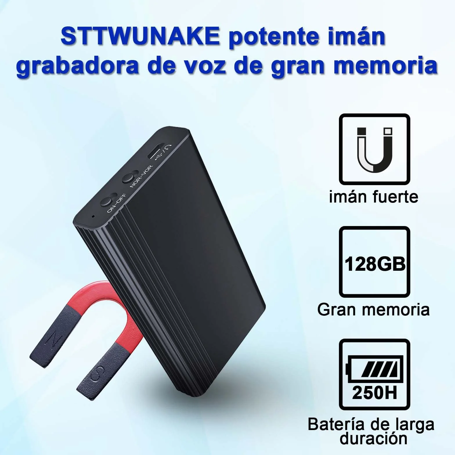 Grabadora de voz STTWUNAKE 128 GB 2000 horas almacenamiento grabación continua
