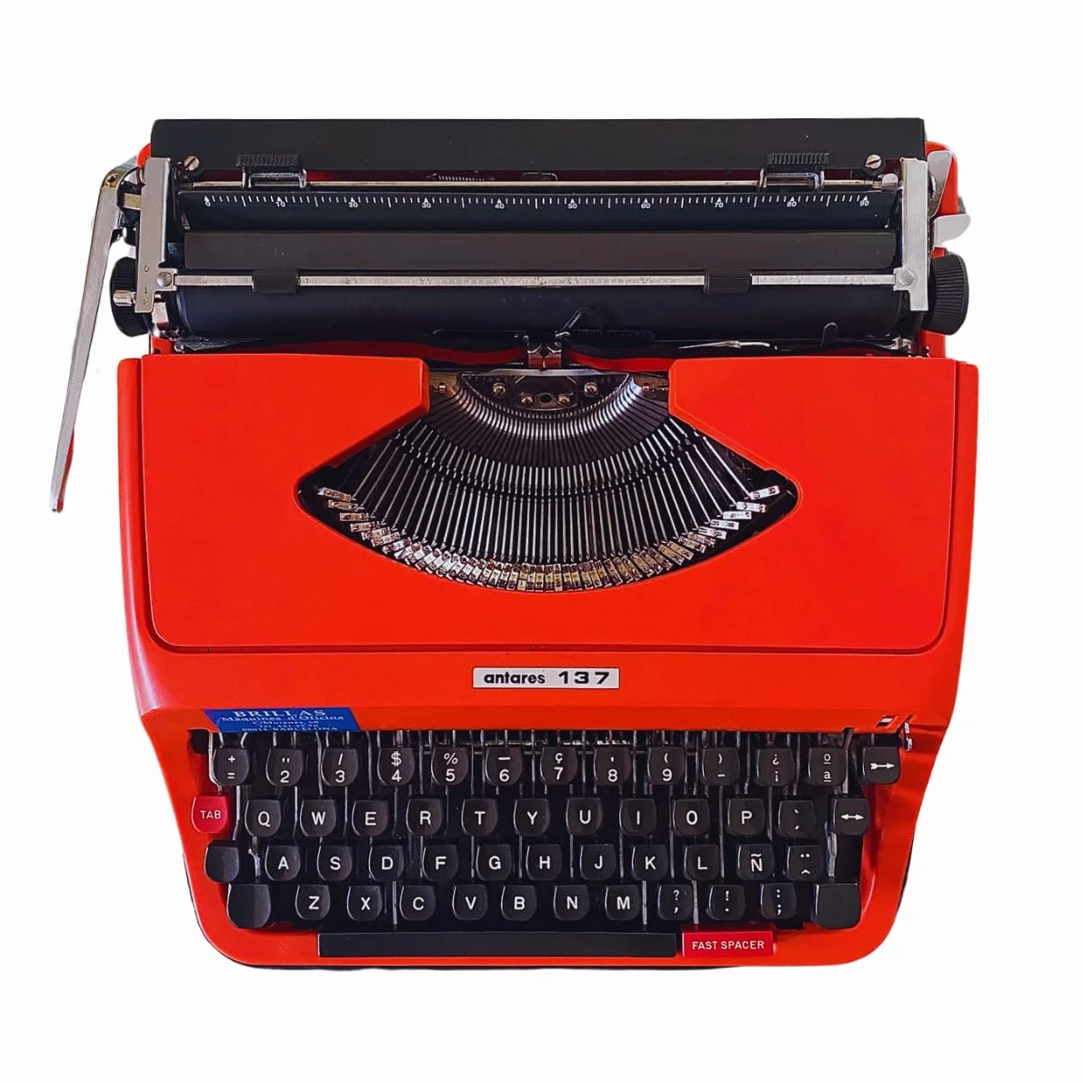 Máquina de Escribir Antares 137 - Vintage Italiana en excelente Estado de conservación - Color Rojo Ultra compacta y Ligera con maletín Original - Incluye Cinta de Tinta Nueva