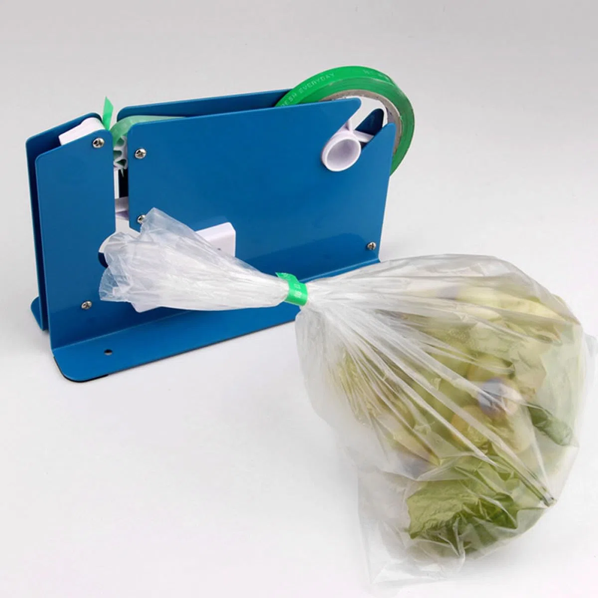 Gadpiparty Cortador de Cinta Adhesiva 12 Mm Dispensador Azul 8 Rollos de Cinta Adhesiva Roja y Azul para Sellado de Bolsas, Máquina Selladora Manual para Embalaje y Oficina