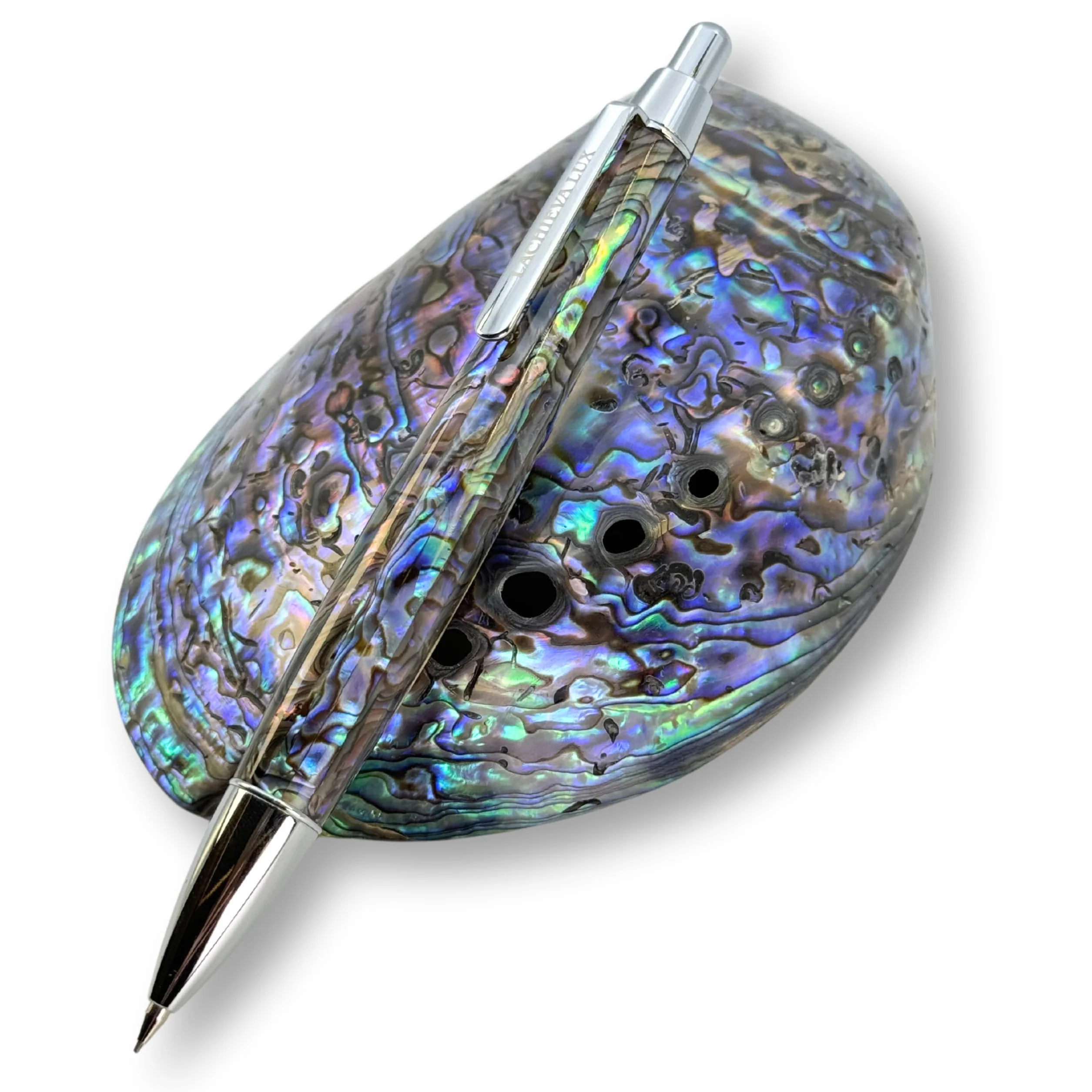 LACHIEVA LUX Portaminas de concha de abulón de 0,7 mm, lápiz de metal de lujo para dibujar y dibujar, incluye 12 recambios de minas