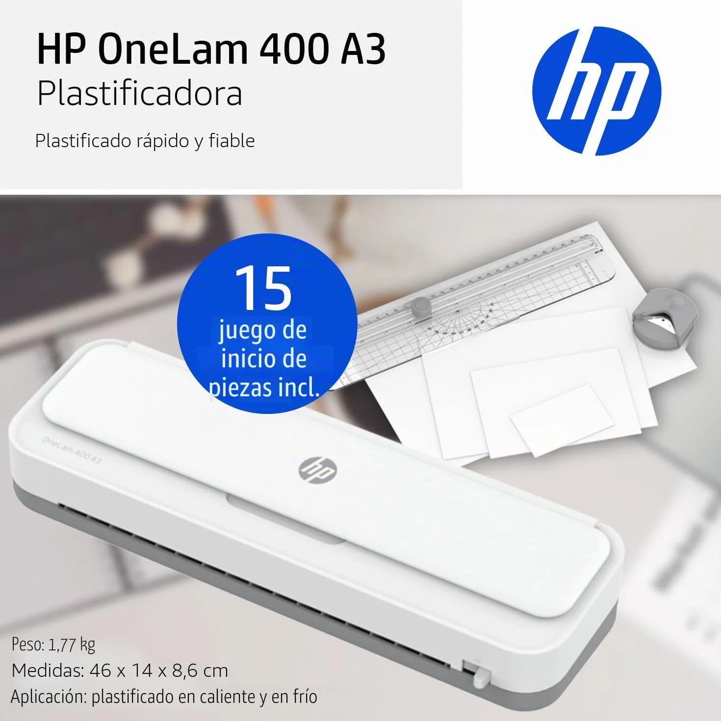 HP OneLam 3161 - Laminadora A3, 75/80-125 micrones, incluye línea de corte, redondeador de esquinas y láminas de laminación