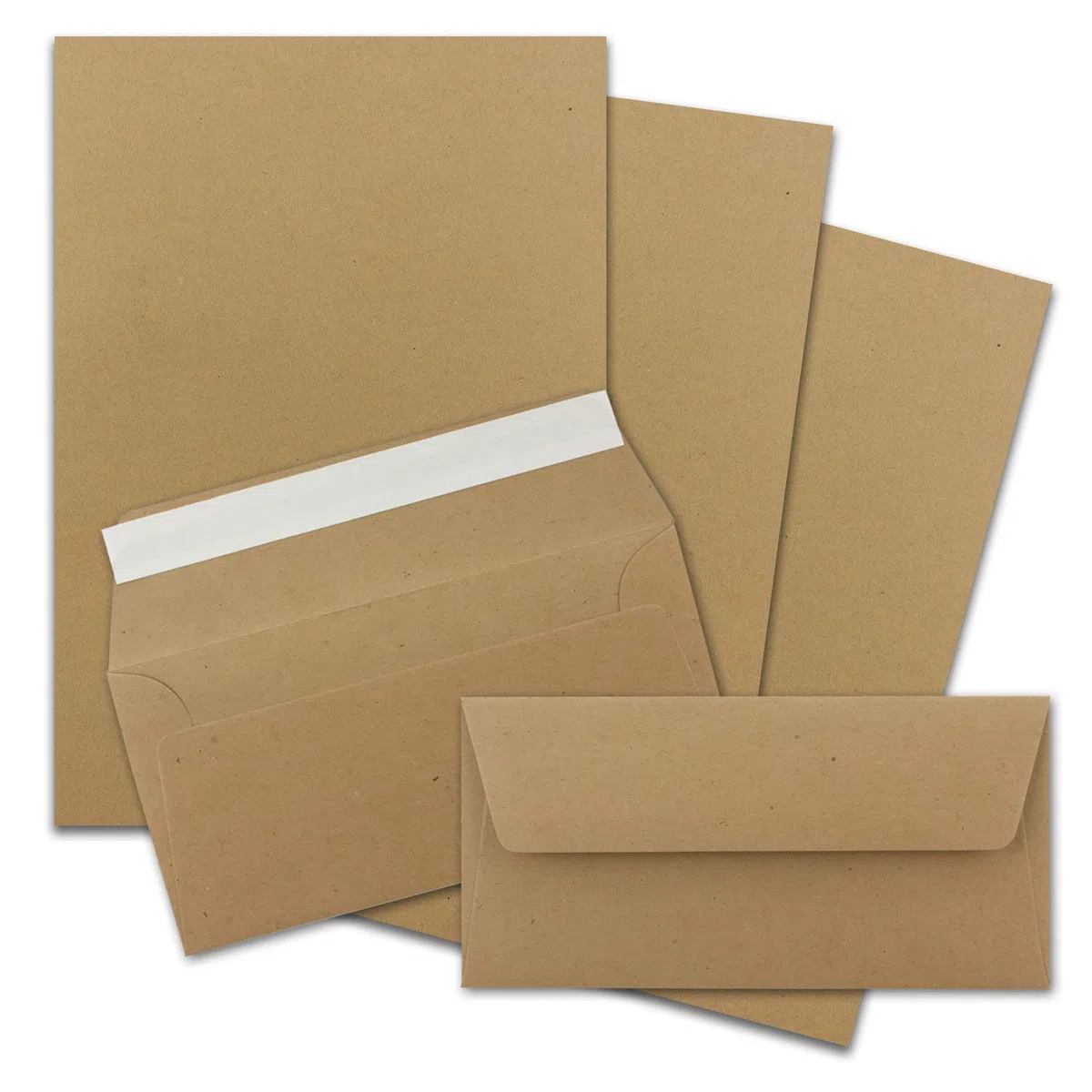 FarbenFroh by GUSTAV NEUSER - 300 juegos de papel de carta DIN A4 con sobres DIN largos, cierre adhesivo - Papel de estraza marrón - Papel para escribir reciclado con sobres - FarbenFroh by GUSTAV