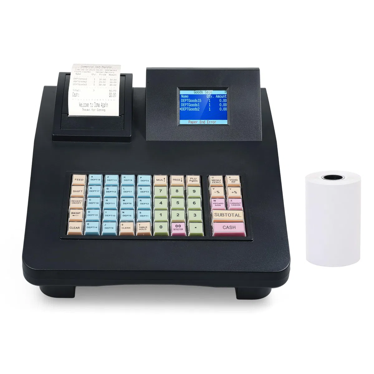 Caja Registradora Electrónica 48 Teclas Puerto USB RS232 Pantalla de 2,8 Pulgadas Caja Registradora para Tienda con Impresora Térmica de 58 Mm para Restaurante Minorista (Enchufe de la UE)