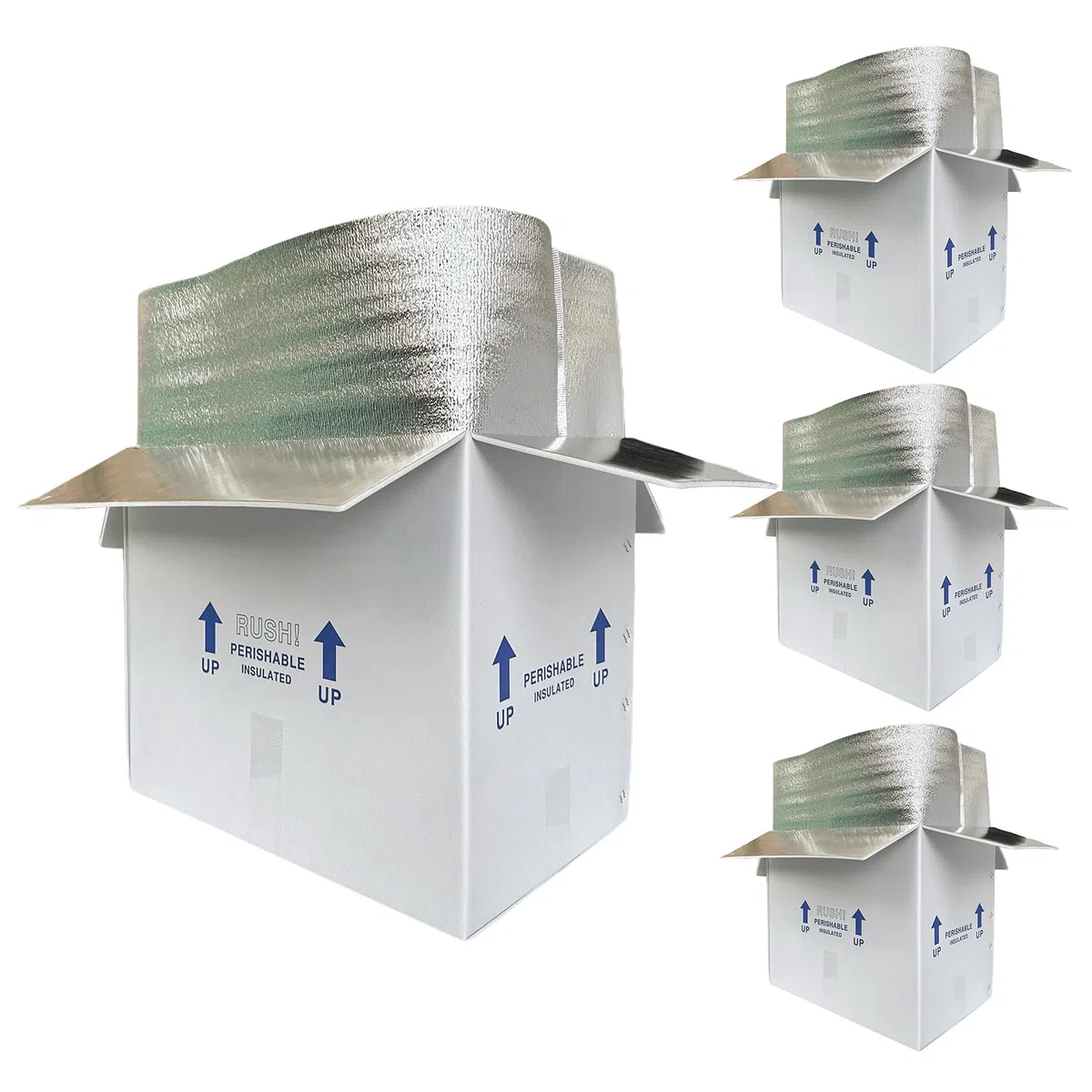 Cajas aisladas de 19 x 12 x 16 pulgadas para envío de alimentos congelados, paquete de 4 cajas de cartón de doble aislamiento con forro de aluminio aislado, embalaje perecedero reutilizable