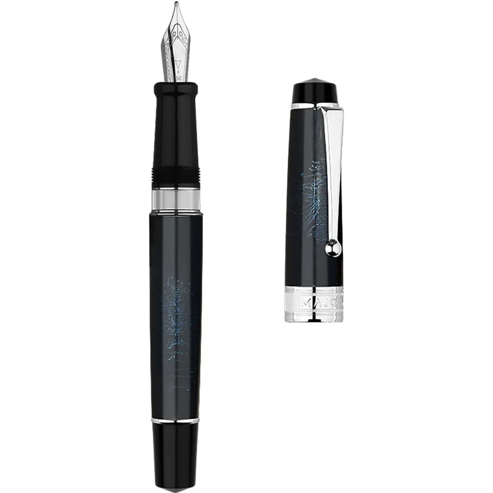 erofa Majohn T5 Piston Pluma estilográfica azul fuegos artificiales punta mediana, gran capacidad de tinta juego con caja
