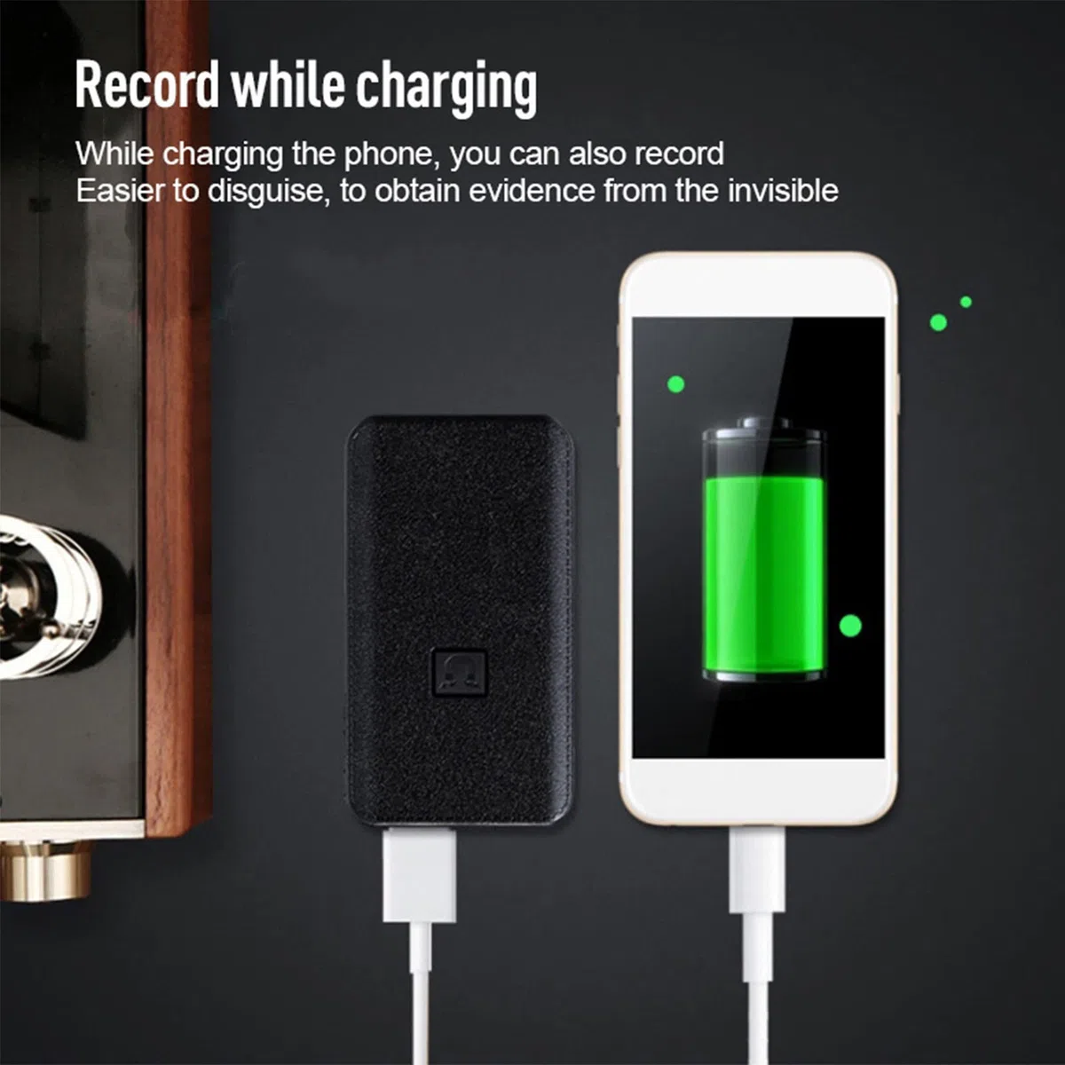 Grabadora de Voz Digital, Grabadora Activada por Voz con Reducción de Ruido Magnético, Mini Grabadora Power Bank, Dispositivo de Grabación de Audio con Reproductor de MP3 para Conf (Inglés Neutro,
