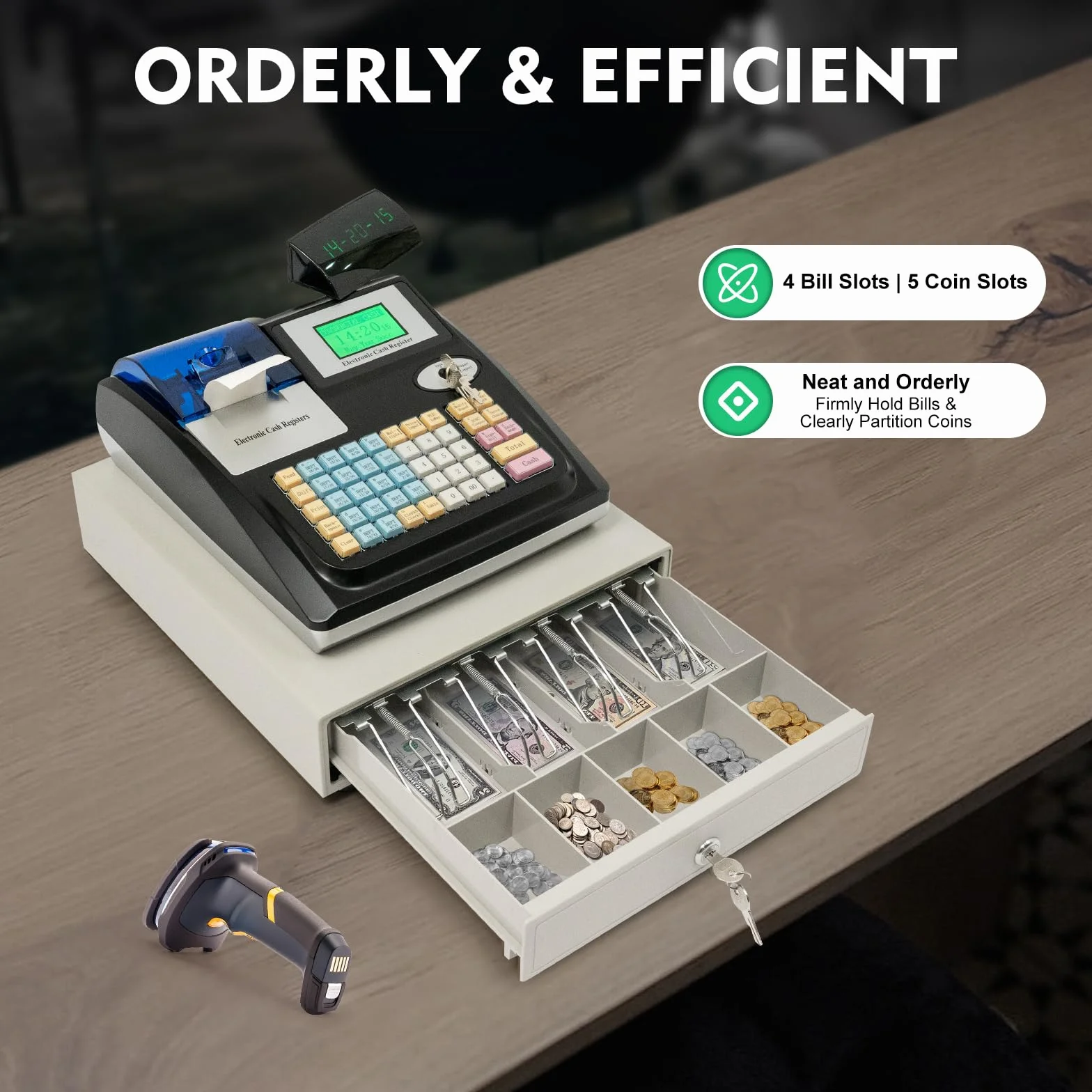 Caja registradora | Cajón de efectivo | Sistema POS | Sistema POS al por menor | Caja registradora para el comercio | Pantalla LED del cliente | Impresora térmica Connectable | Teclado Hub 48 teclas