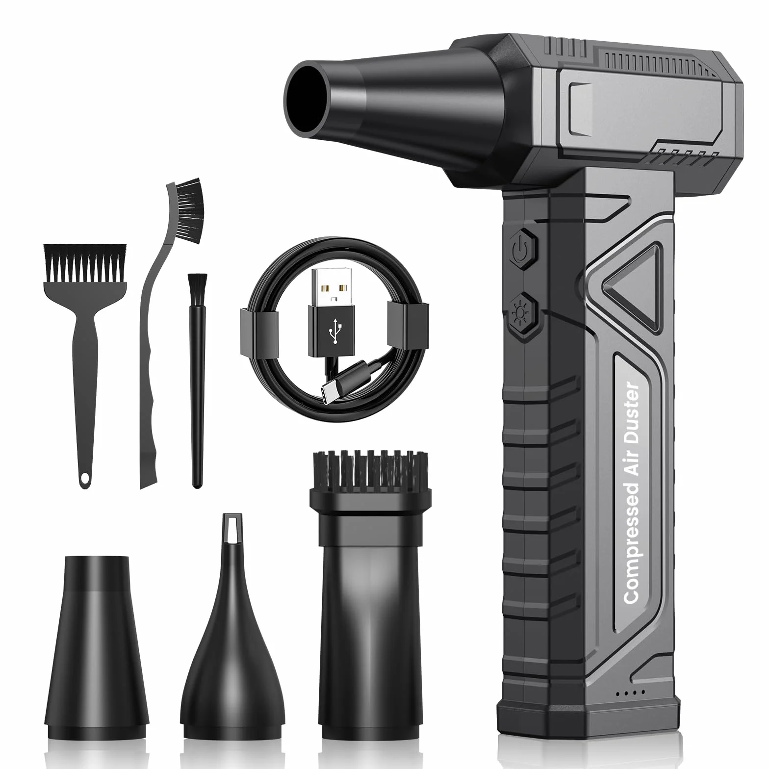 Soplador de Aire Potente 200000 RPM - Air Duster de 4 Etapas con Luz LED, Batería 6000 mAh, Aire Comprimido Limpieza PC, Teclado, Electrónica, Sustituto de Spray Aire Comprimido, W18, Negro