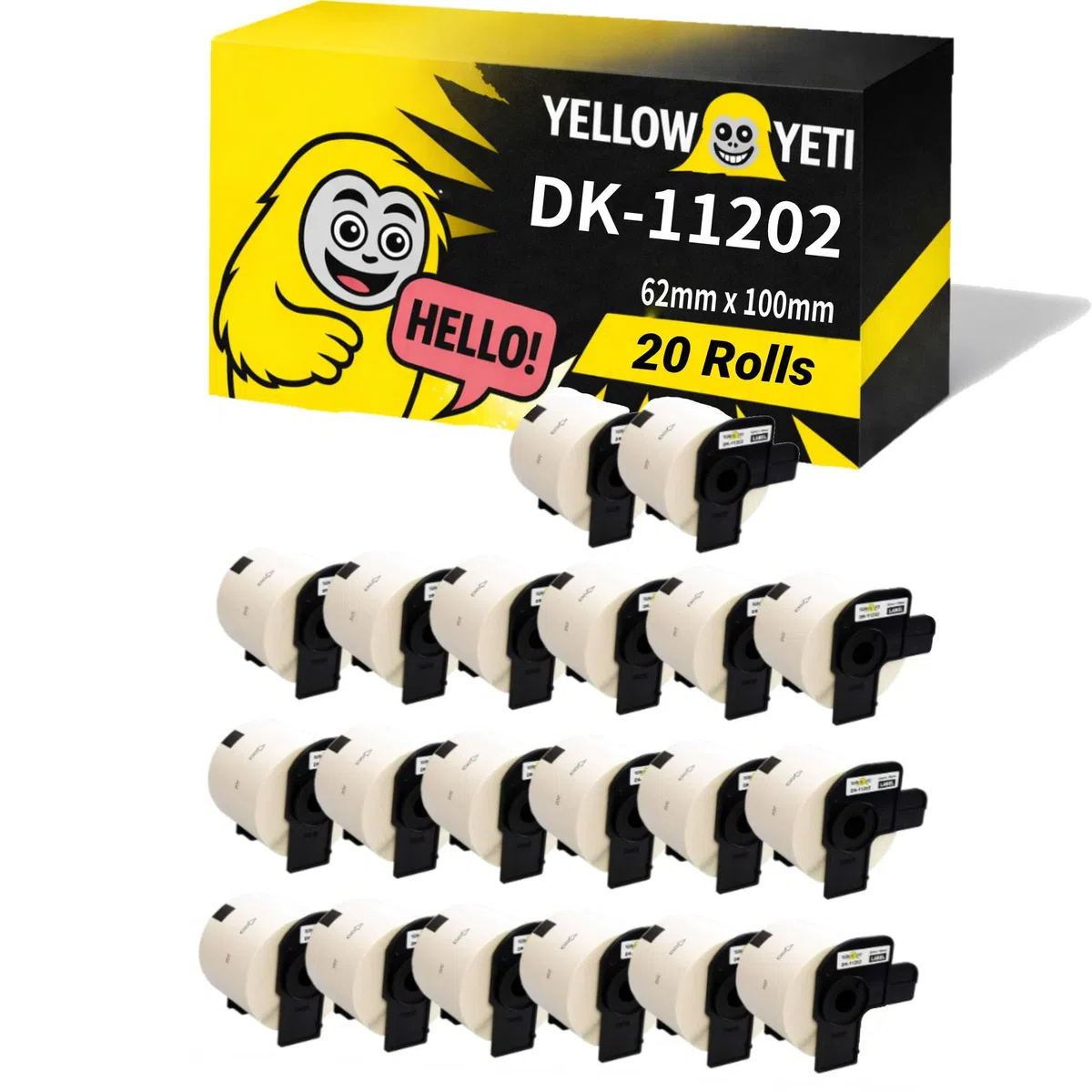 Yellow Yeti 20 Rollos DK-11202 Etiquetas para envíos compatibles Brother P-Touch QL-500 62 x 100mm 300 Etiquetas/Rollo