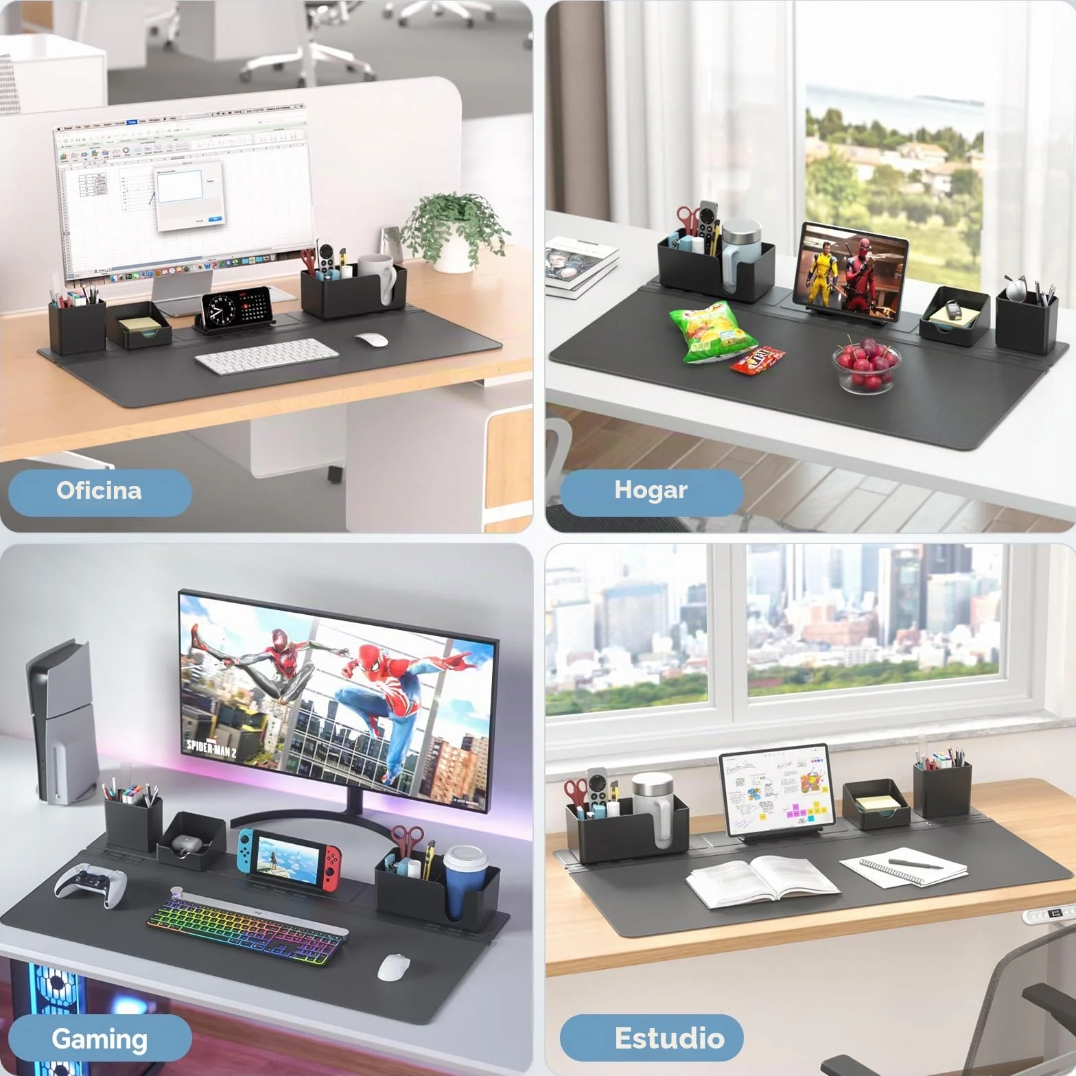 KDD Almohadilla Escritorio Grande con Set de Organizador Magnético, 5 en 1 Alfombrilla Ratón XXL & Mouse Pad Gaming con Teléfono/Portavasos/Portabolígrafos/Tarjetero DIY Oficina Hogar(80x34.5cm)
