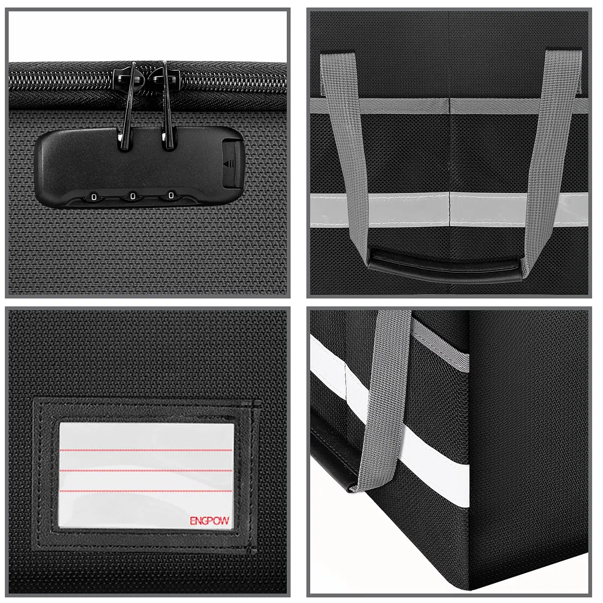 ENGPOW Caja de documentos ignífuga de 39,5 x 34 x 25,5 cm, caja de almacenamiento de archivos con cerradura, plegable, organizador de archivos con tapa, portátil, caja de seguridad para colgar