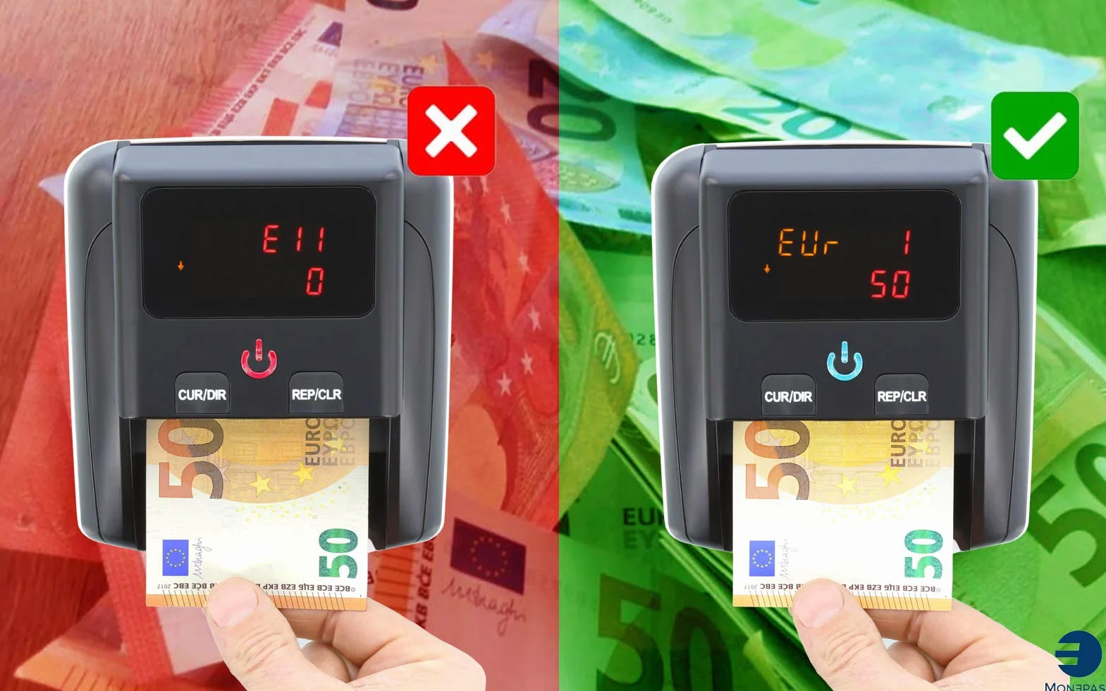 Monepass D5X - Detector automático de billetes falsos Euro con 5 sistemas de detección y 100% de fiabilidad (prueba oficial BCE) - Introducción de billetes multisentido (4)