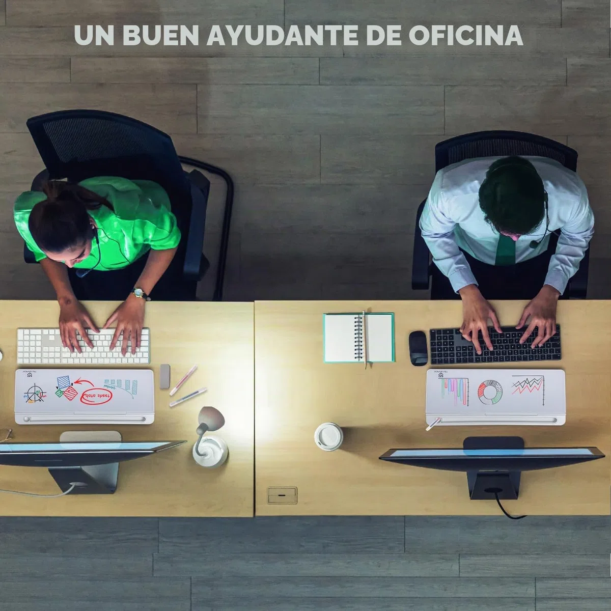 Pizarra blanca de escritorio pequeña de cristal de borrado en seco, soporte para teclado de computadora, almohadilla de superficie blanca con cajón, organizadores de escritorio con accesorios para