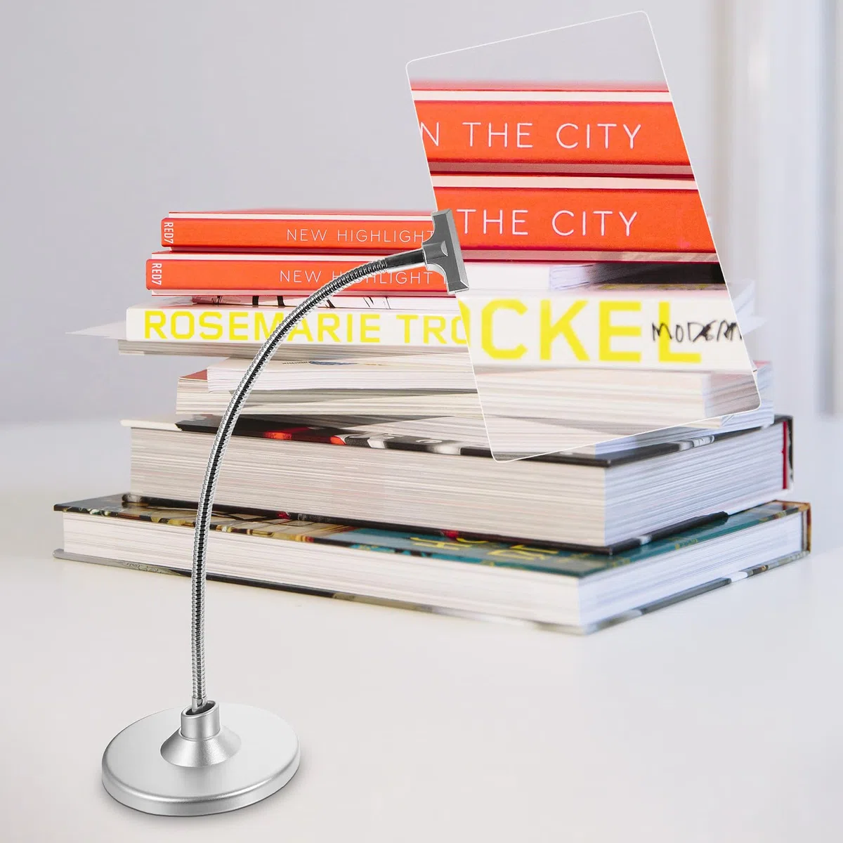 Cabilock Lupa de Lectura de Escritorio con Lente Fresnel 4X Tubo Flexible Ajustable Soporte Metálico Plateado para Trabajos Manuales y Bricolaje en Oficina y Hogar