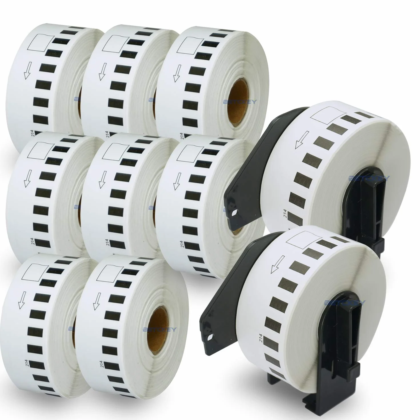 BETCKEY - 10 Rollos DK-22214 Etiquetas Adhesivas con Solo 2 Soportes de Etiquetas Reutilizables, 12mm x 30.48m, 10 Cinta Continua de Papel Térmico para Brother QL Impresoras de Etiquetas