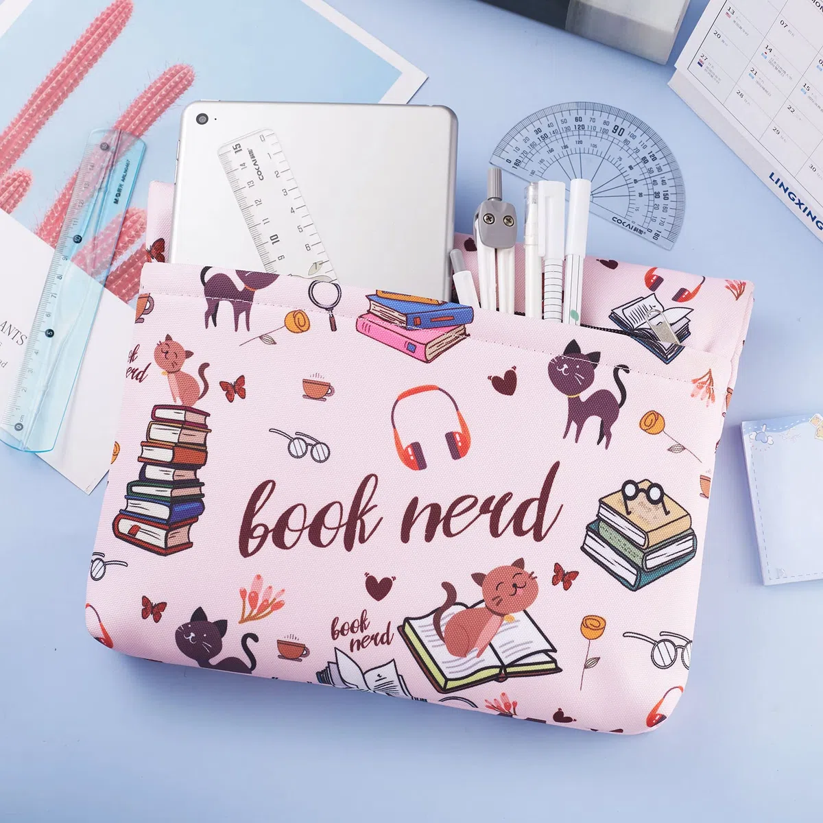 Funda de libro para amantes de los libros, protector de libro nerd de libro, fundas de libro para tapa blanda, fundas de libro con cremallera con tela acolchada, lavable, mediana 11 x 9 pulgadas