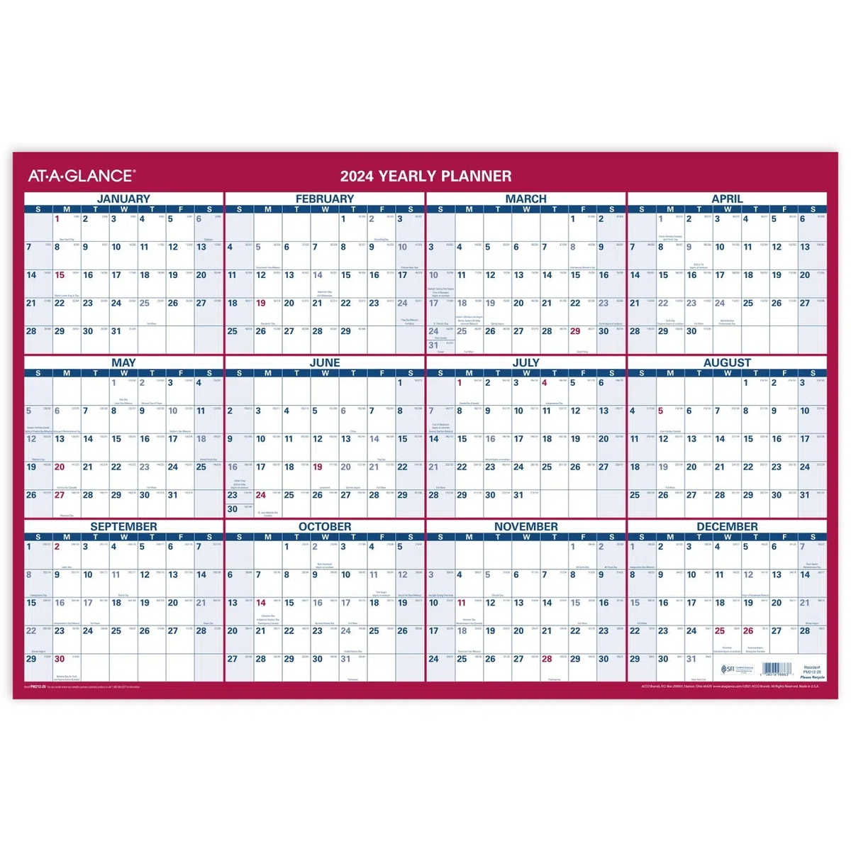 AT-A-GLANCE Calendario de pared de papel 2024, 24 x 36 pulgadas, extragrande, anual, reversible, vertical/horizontal (PM2122824)