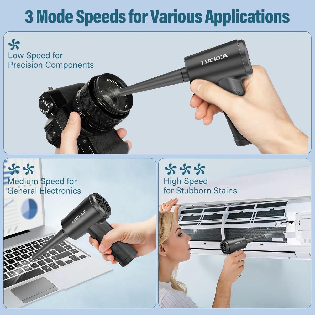Pulverizador de aire comprimido eléctrico con 3 marchas, 2 en 1, pulverizador de aire comprimido, aspiradora de mano, batería de 6000 mAh, Air Duster para portátil, teclado, electrónica, limpieza del