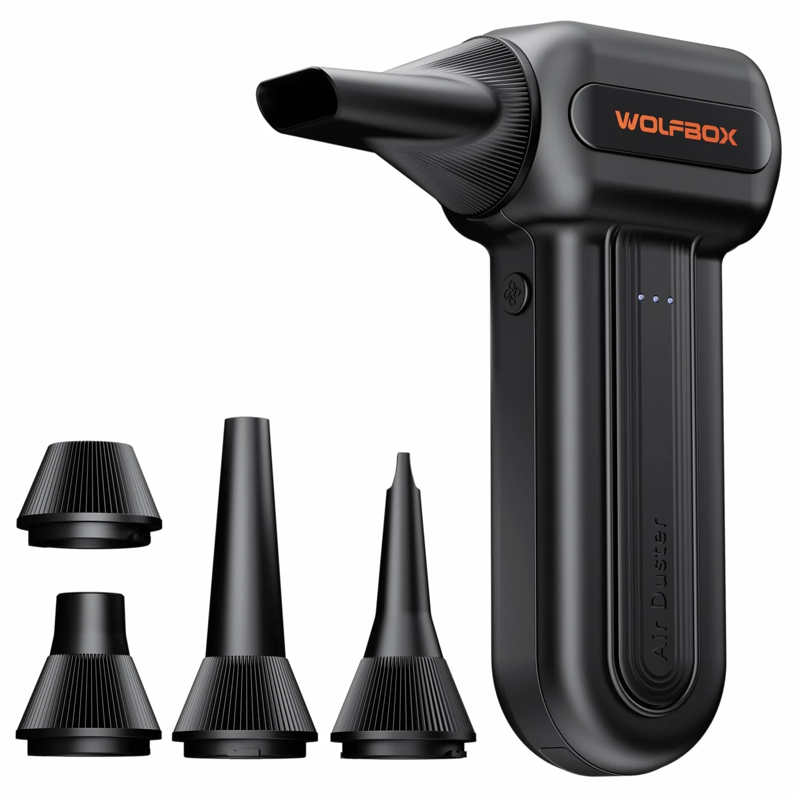 WOLFBOX MF60 Soplador de Aire Comprimido 110 000 RPM, Air Duster Inalámbrico Recargable, 3 Velocidades, Limpieza Potente para PC, Teclado, Ordenador y Coche, con 5 Boquillas