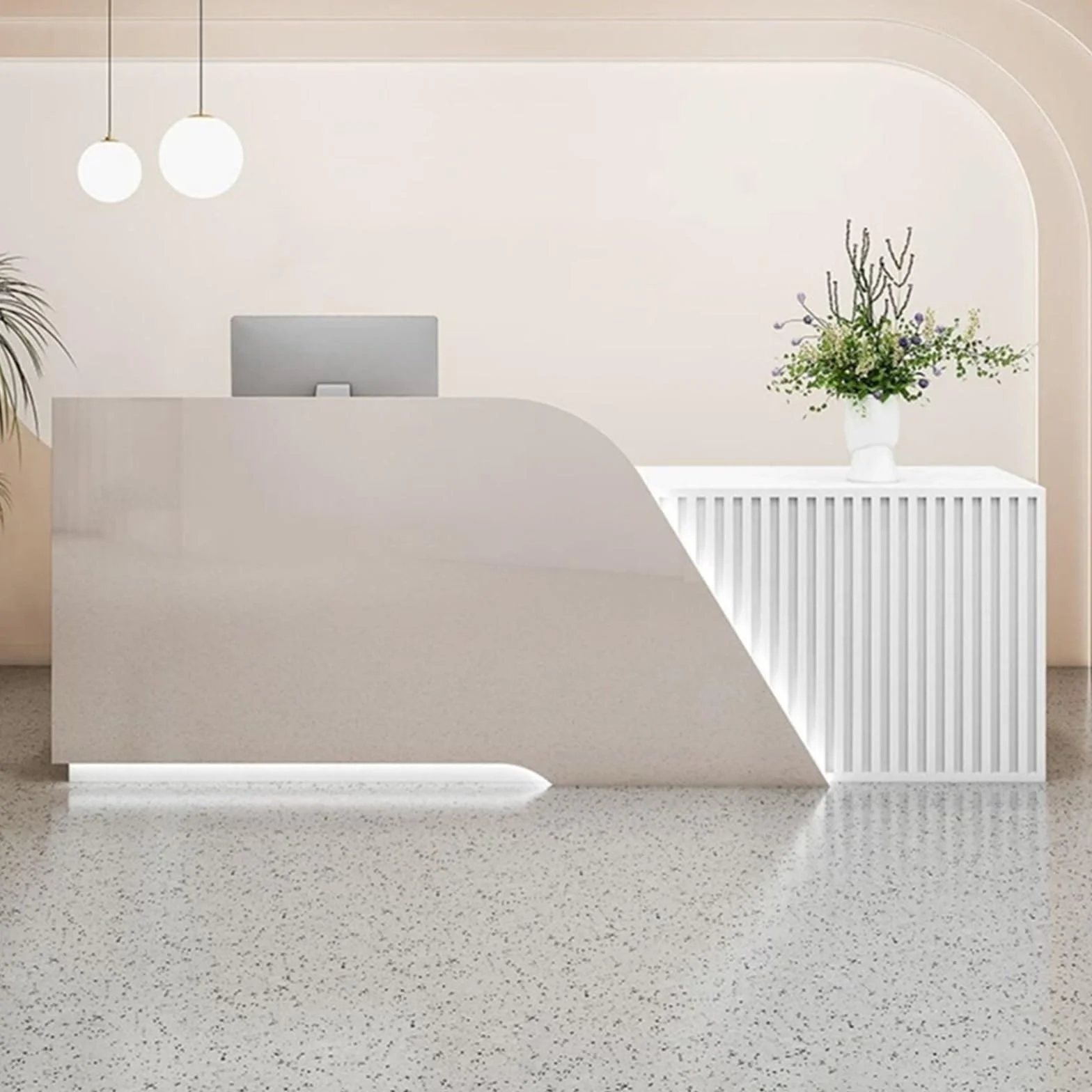 Mostrador de recepción con cajones con Cerradura, LED, armarios con Puertas, mostrador de recepción for consultorio médico/vestíbulo de Hotel/recepción de Oficina(Cream+White (Left),120cm)