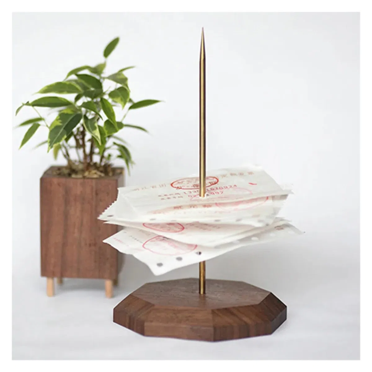 Soporte para recibos Soporte de papel recibo madera y cobre, varilla con púas for restaurante, Bar, mostrador, organizador notas, almacenamiento escritorio compacto, factura poste recto de restaurante