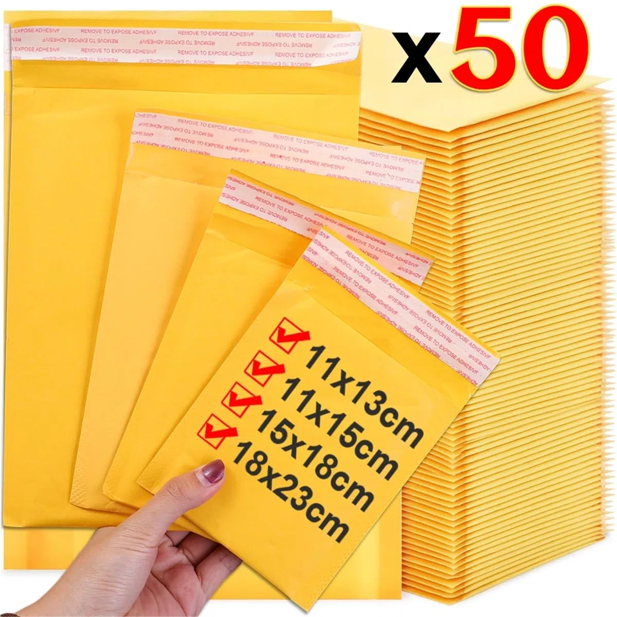 bolsas para envíos Sobres acolchados de papel kraft con burbujas amarillas(50PACK,18 * 23cm)