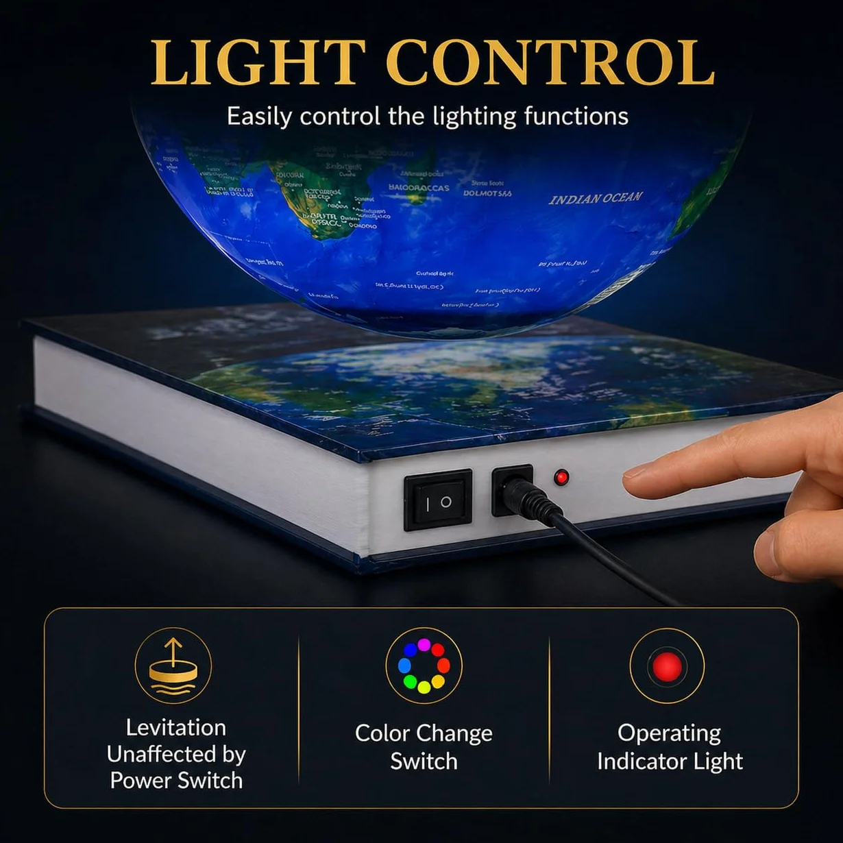 Plataforma flotante magnética y flotante Geo-globo 6 pulgadas mundo con luz LED para regalo de niños, decoración de escritorio genial para hombres/regalo de Navidad