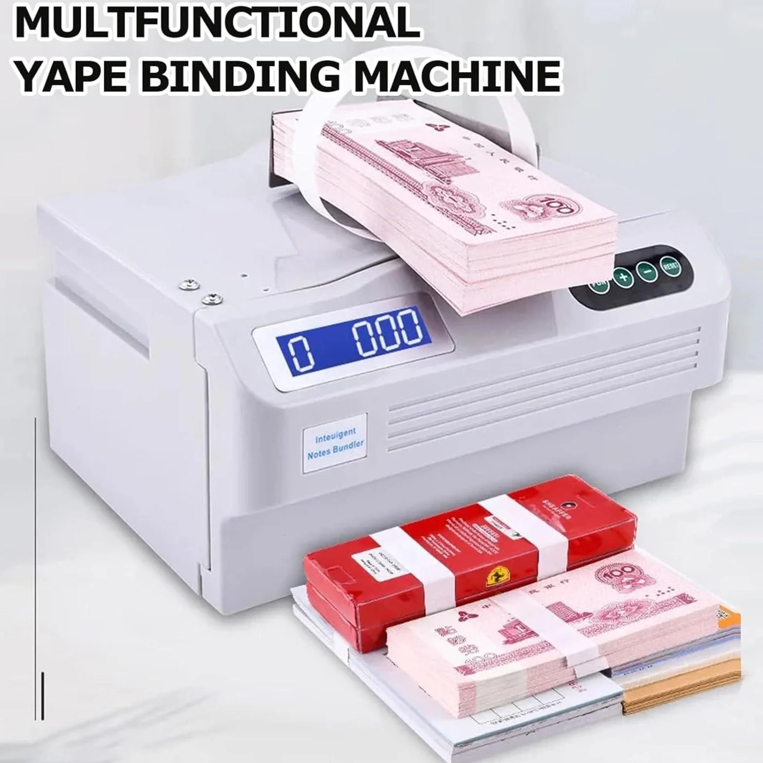 Máquina automática para empaquetar billetes, máquina para empaquetar efectivo rápidamente, máquina para empaquetar billetes escritorio con pantalla LCD, para finanzas y cajeros.