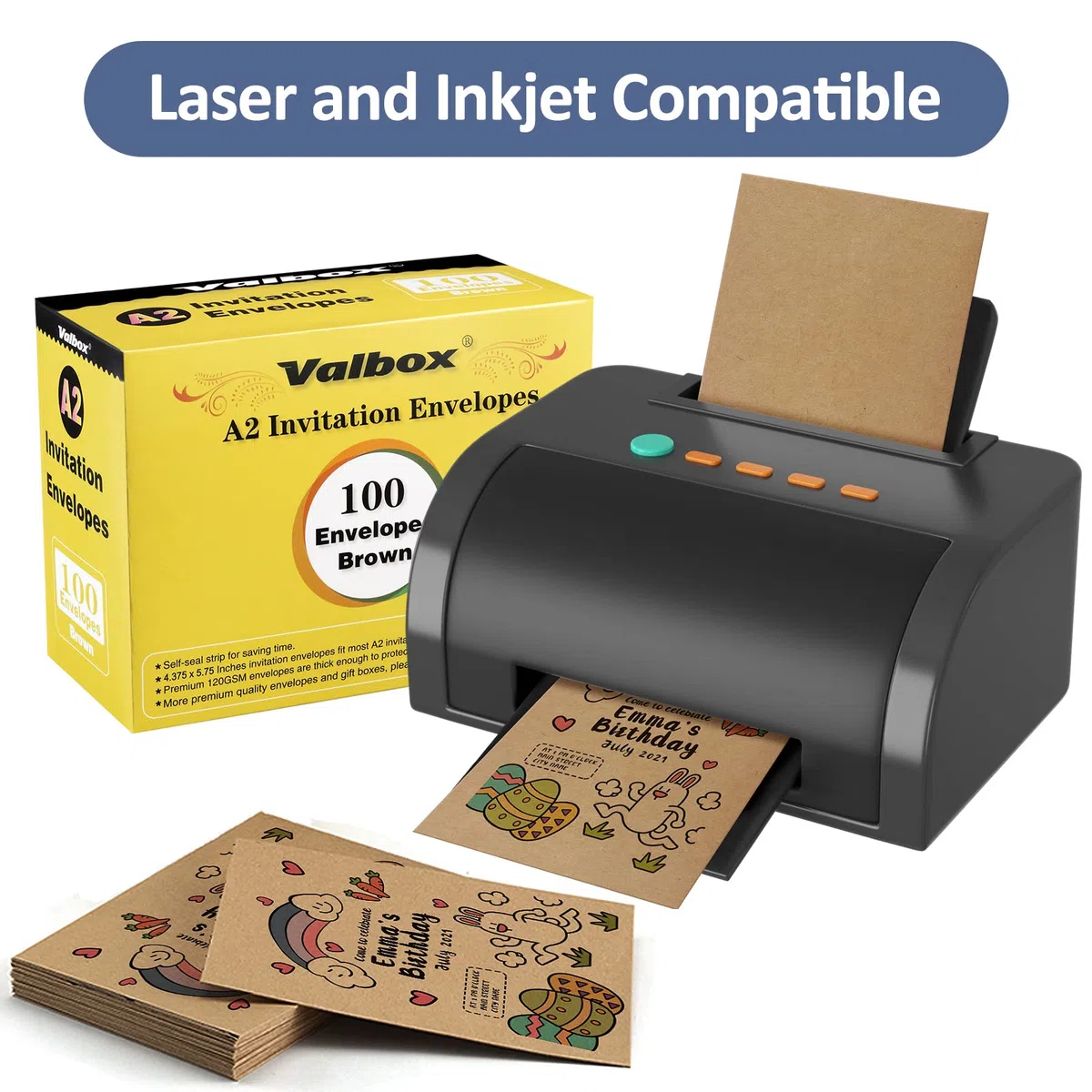 ValBox Sobres de invitación A2, 100 unidades, sobres de papel kraft marrón de 4.3 x 5.75 pulgadas, autosellados para invitaciones, fotos, bodas, anuncios, notas de agradecimiento, RSVP, tarjetas de