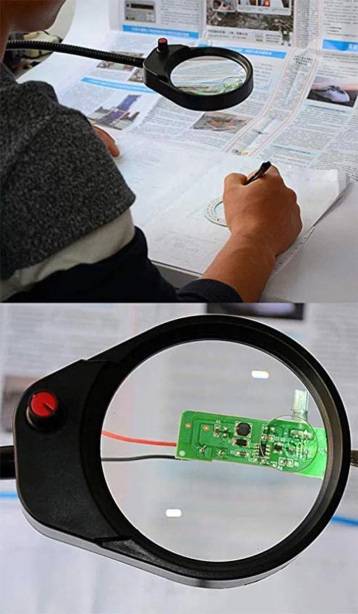 Lámpara de abrazadera de lupa de 3 x 10 aumentos con 26 luces LED, regulable, brazo giratorio ajustable, lupa iluminada para lectura, manualidades, reparación, lupa negra