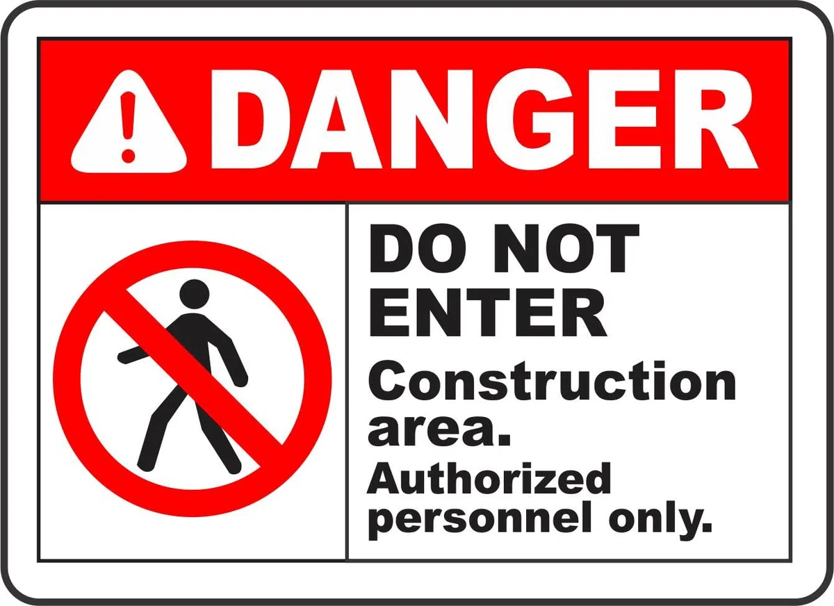 INDIGOS UG - Pegatinas - Seguridad - Advertencia - Construction Area Do Not Enter Sign 254mmx177mm - Decal for Office - Oficina - Empresa - Escuela